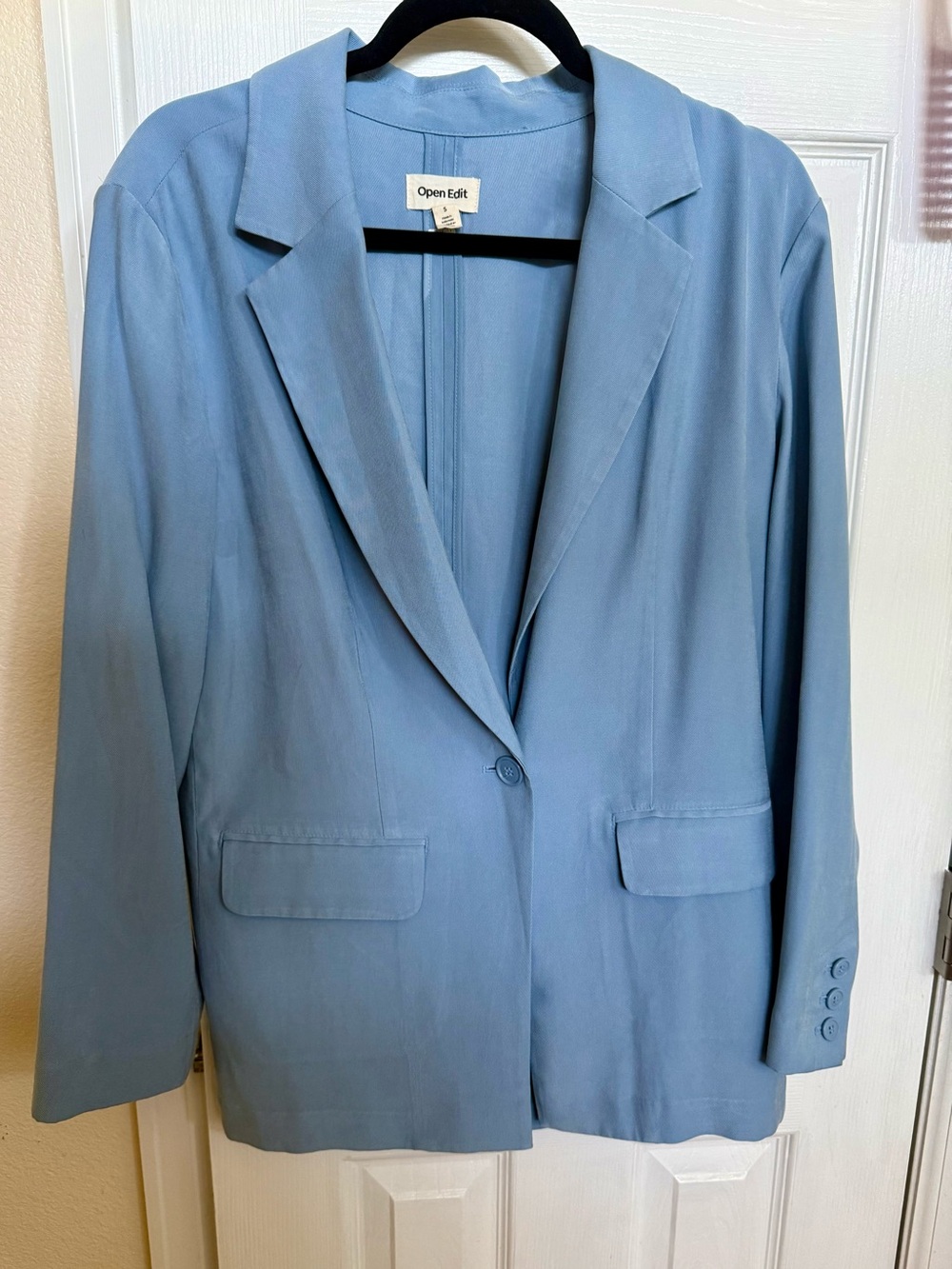 Open Edit Light Blue Single-Button Blazer Small
